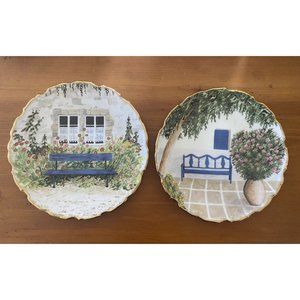 (2) Royal Vale 8.5” Decorative Plates Garden Benches Bone China Made In England